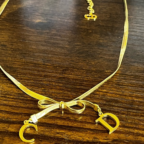 Dior: Gold Plated Bow Ribbon CD Choker Necklace - Picture 8 of 13